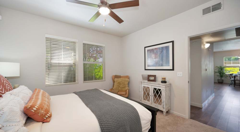 McKenzie at Natomas Park offers a large bedroom with fans in Sacramento, California