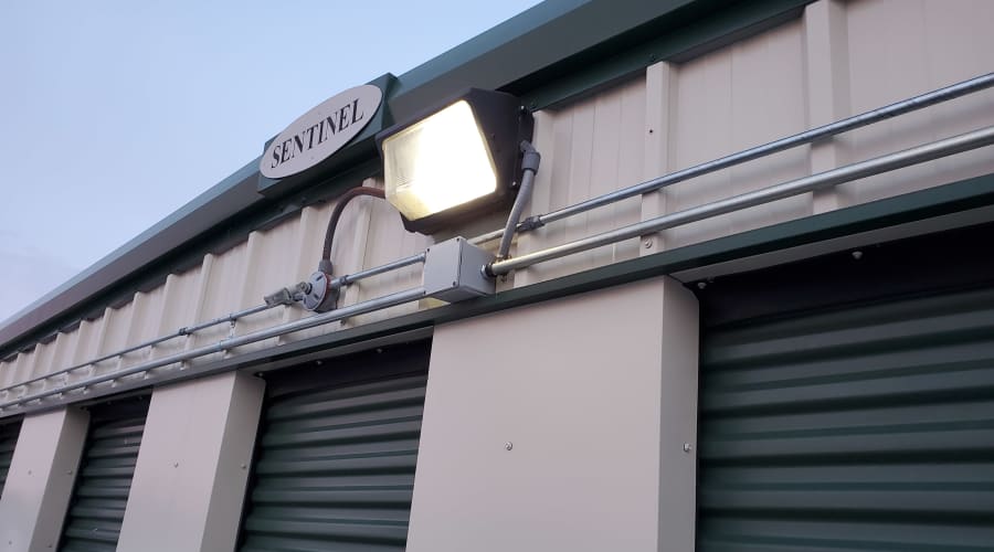 Flood lights keep watch at KO Storage in Willmar, Minnesota