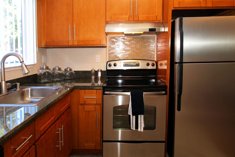Gourmet kitchen in a model home at Spring Lake Apartment Homes in Santa Rosa, California