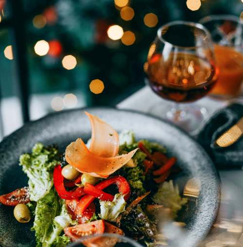Tasty food with wine near Flora + Fauna in San Diego, California