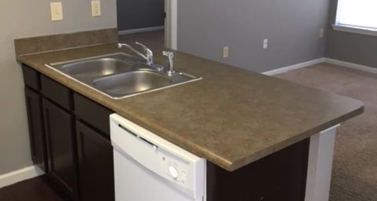 Kitchen counter at Harbin Pointe Apartments in Bentonville, Arkansas