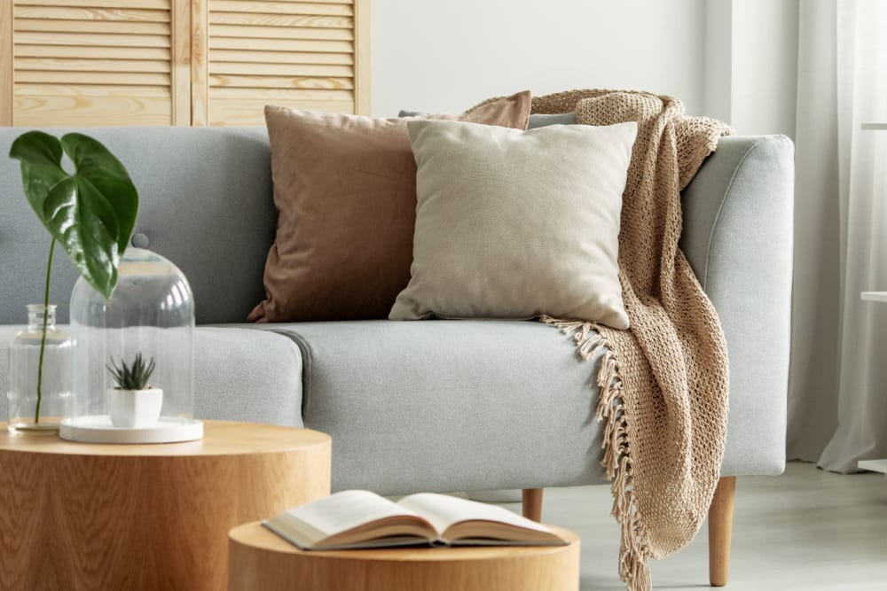 Cozy couch at Vue North Apartments in Rochester, Minnesota