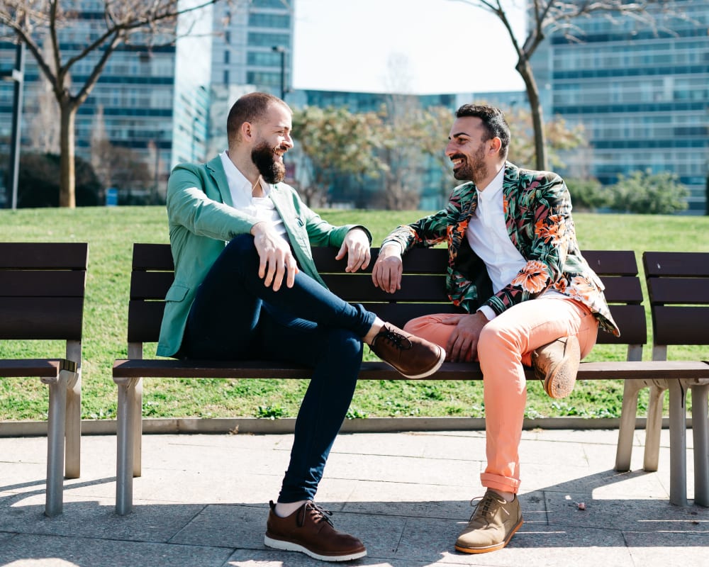 Resident discussing a project with a colleague outside their office near Sofi Dublin in Dublin, California