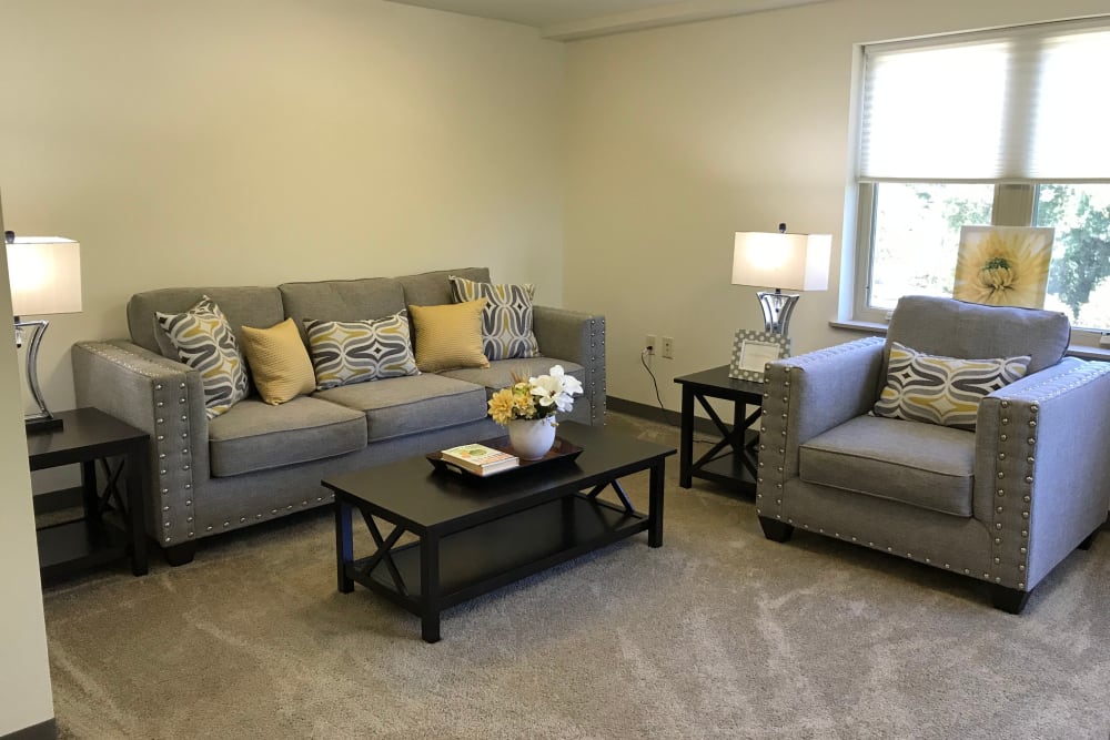 Spacious living room at Prairie Hills Cedar Rapids in Cedar Rapids, Iowa.