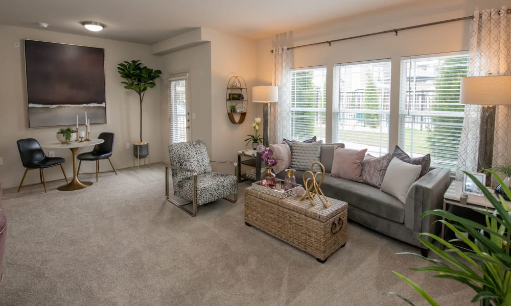 Bright and open living room at Redbud Ranch Apartments in Broken Arrow, Oklahoma