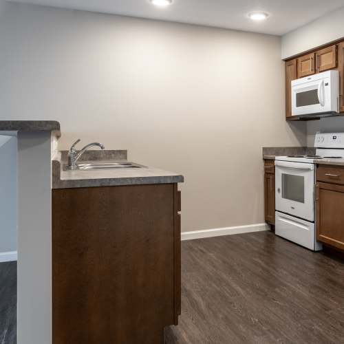 Kitchen with dishwasher at Osborn Commons in Sault Sainte Marie, Michigan