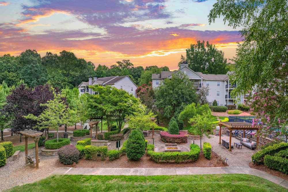 Green lawn near leasing office at The Ellery of Cary in Cary, North Carolina