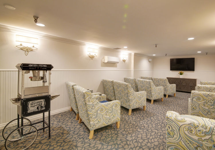 Movie Room with Popcorn Machine at Huntington Terrace in Huntington Beach, California