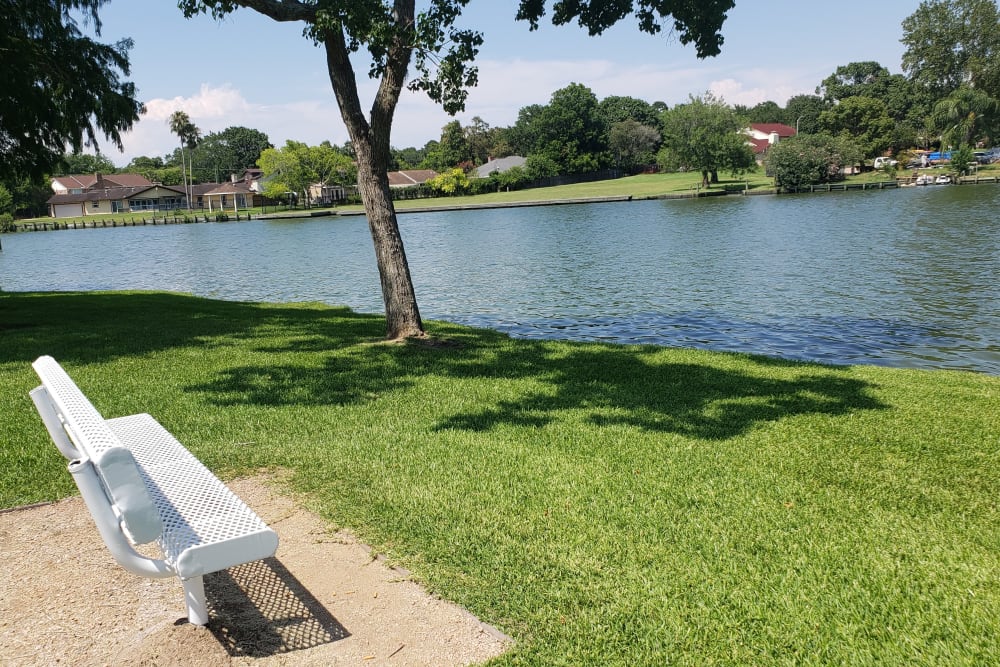 Riverside bench at Clear Lake Place in Houston, Texas