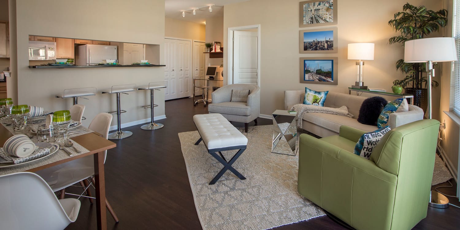 Well decorated living room at Uptown in Canton in Canton, Michigan