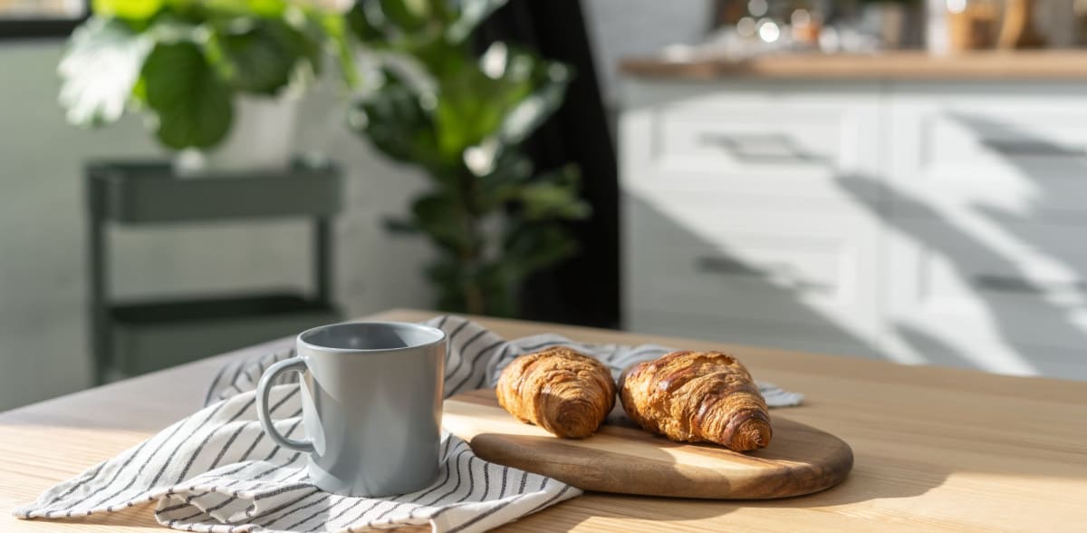 Coffee and pastries on a table in a kitchen at The Cascades, Virginia Beach, Virginia