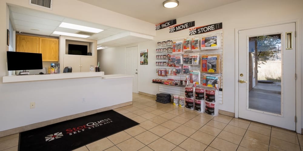 Packing supplies available in the leasing office at StorQuest Self Storage in Manitou Springs, Colorado