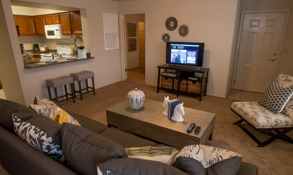 Living room at Villas of Waterford Apartments in Wichita, Kansas