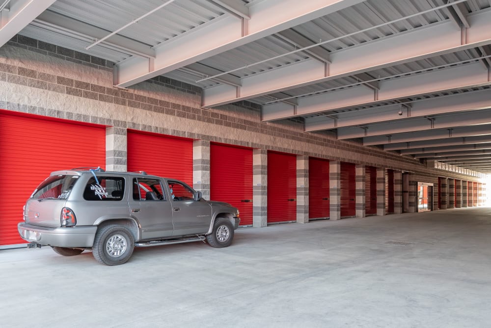 Covered drive-up storage units at Trojan Storage of San Jose Montecito in San Jose, California