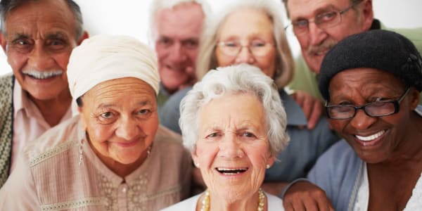 Residents posing for a group photo at Edgerton Care Center in Edgerton, Wisconsin