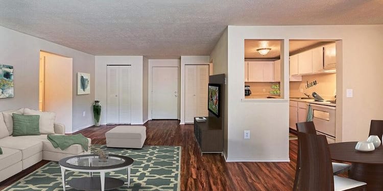 Living room, dining area and kitchen at Park Place of South Park
