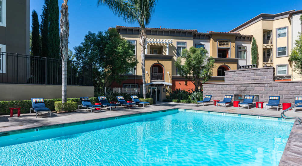 Swimming pool with spa at The Boulevard Apartment Homes in Woodland Hills, California
