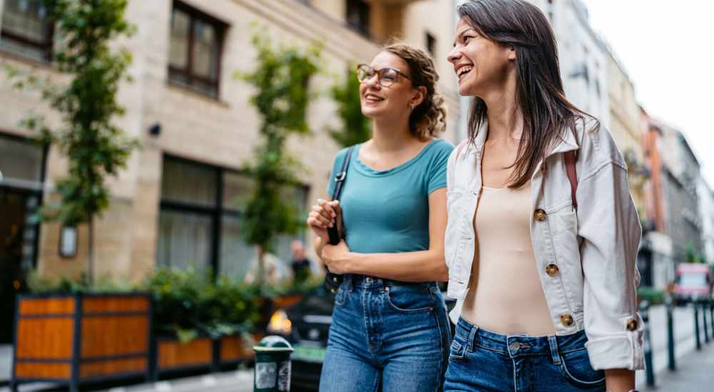 Residents exploring down the street near The Lofts at the Municipal in Lafayette, Louisiana