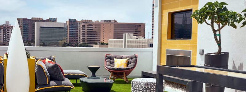 Rooftop seating at The Linden in Long Beach, California