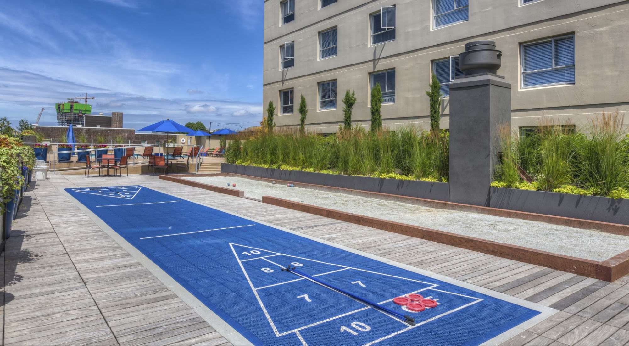 Shuffleboard game at Panorama Apartments in Seattle, Washington