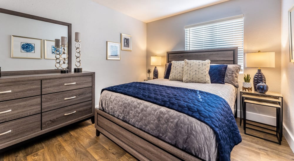 Resident living space in a model home at The Gibson in Houston, Texas