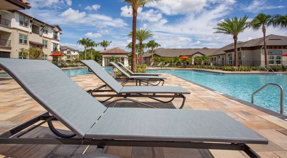 Serene swimming pool closeup at Glades at Gulf View in Port Richey, Florida