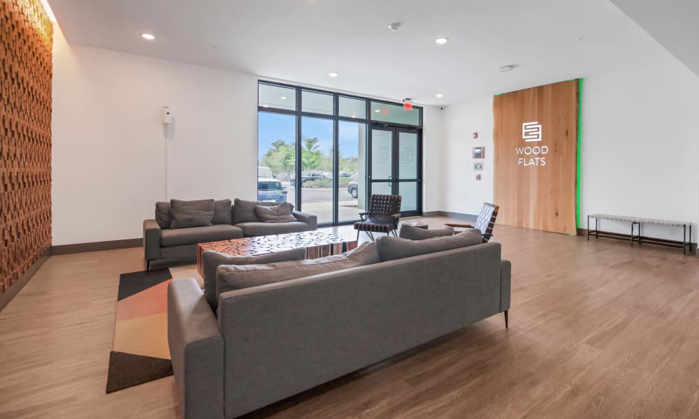 Wood Flats reception area at Elements on Third in St Petersburg, Florida