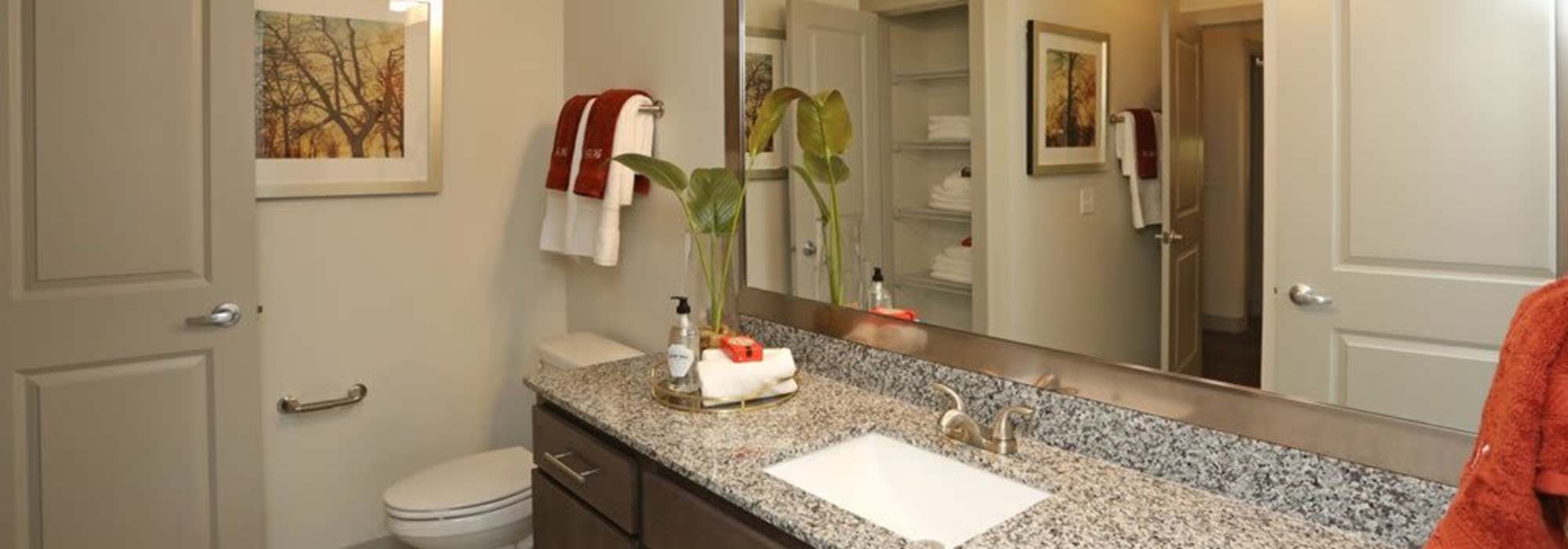 Bathroom with mirror at The Marling in Madison, Wisconsin