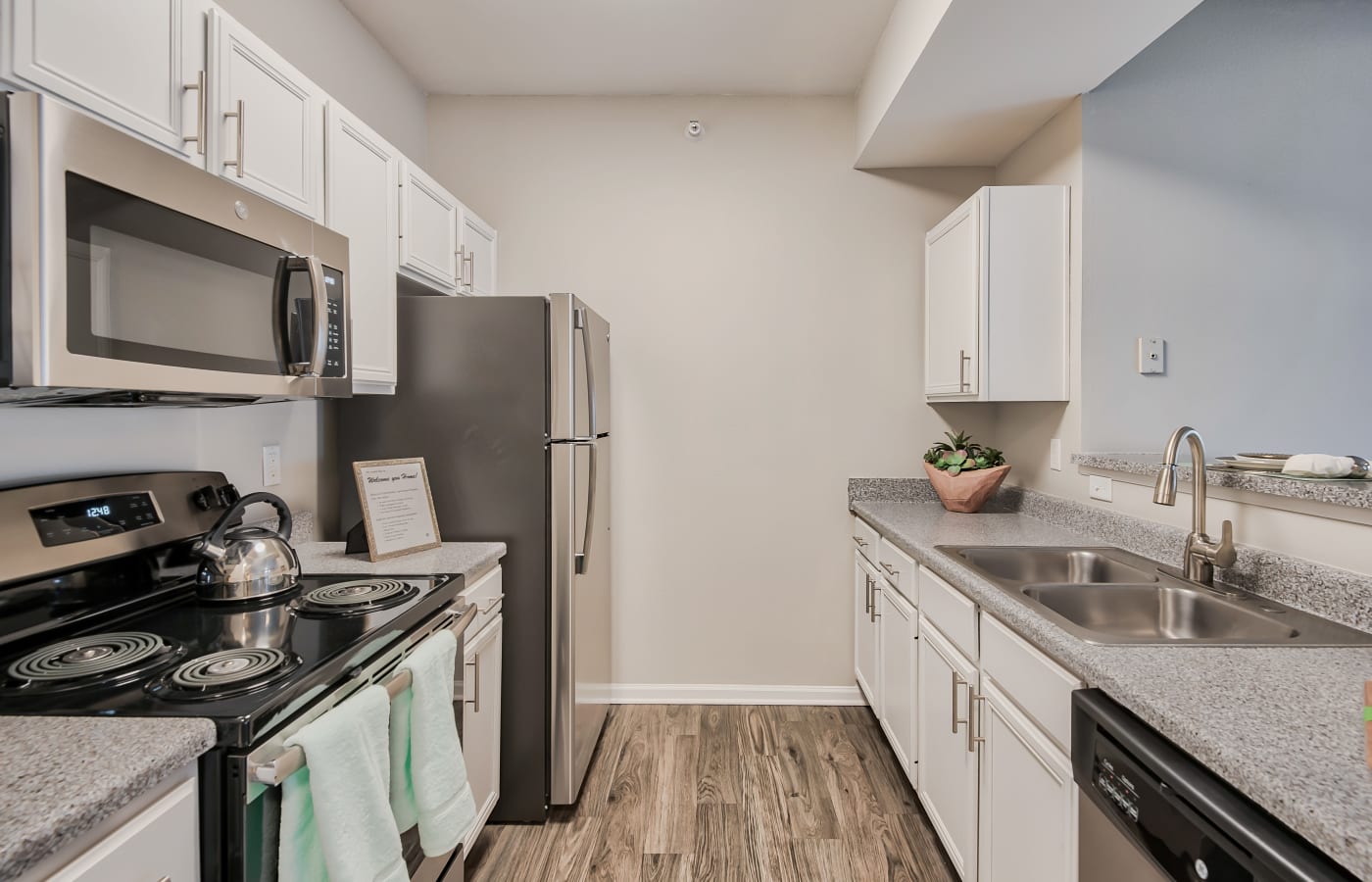 Spacious living rooms at Cornerstone Apartments in Independence, Missouri. 