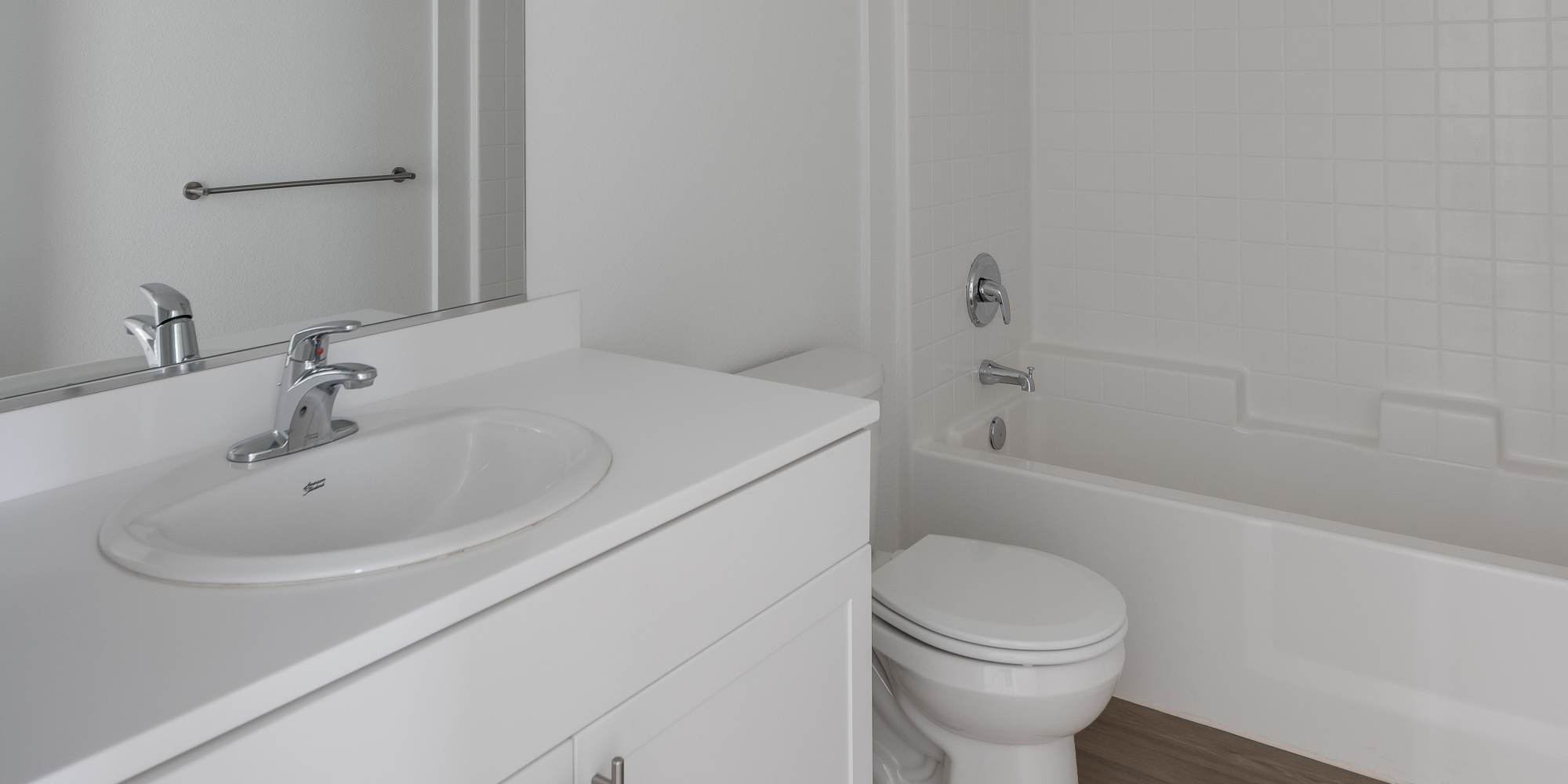 White bathroom at Village at First in Gilroy, California