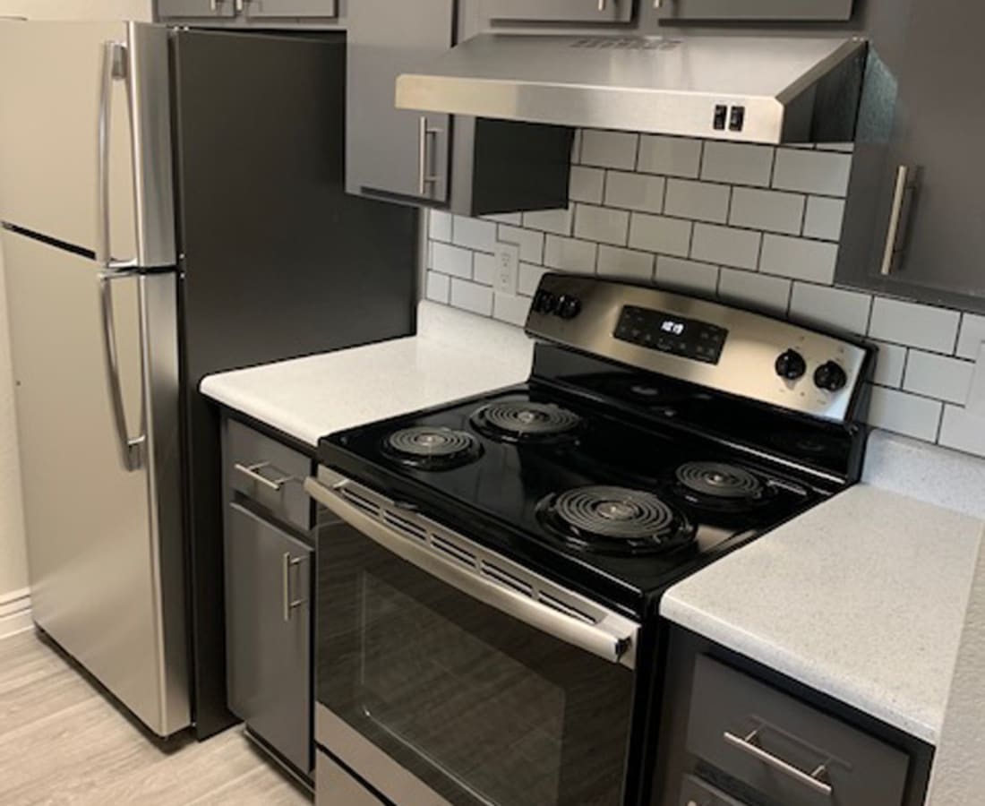 Beautiful apartment kitchen with stainless-steel appliances at 544 Southern Apartments in Mesa, Arizona