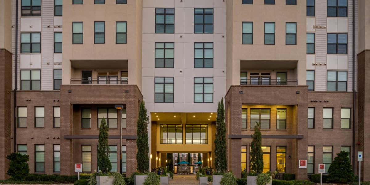 Exterior of building from across the street to Marq at Crabtree in Raleigh, North Carolina