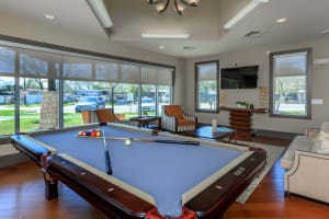 Pool table in the club house at Lotus Village in Austin, Texas