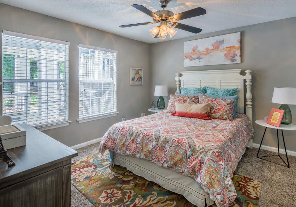 Well-lit bedroom at Heron on the Bluffs in Savannah, Georgia