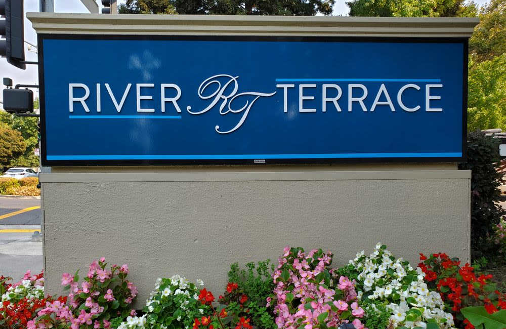 Welcome sign at  River Terrace in Sacramento, California