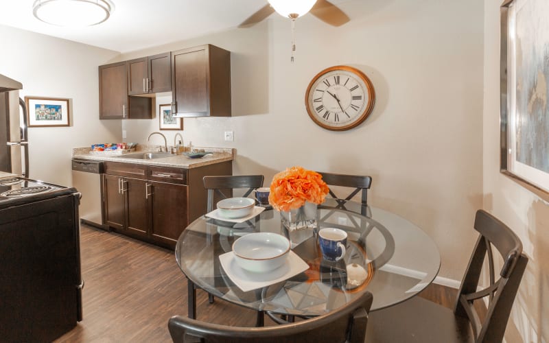 Renovated dining room and kitchen at Callaway Apartments in Taylorsville, Utah