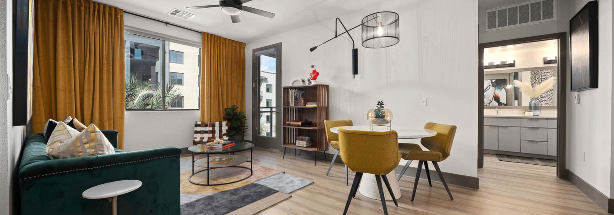 Spacious Kitchen and living room at Aura Central in Phoenix, Arizona