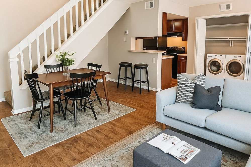 Living room with its premium features at Stonehaven Apartments in Hazelwood,Missouri