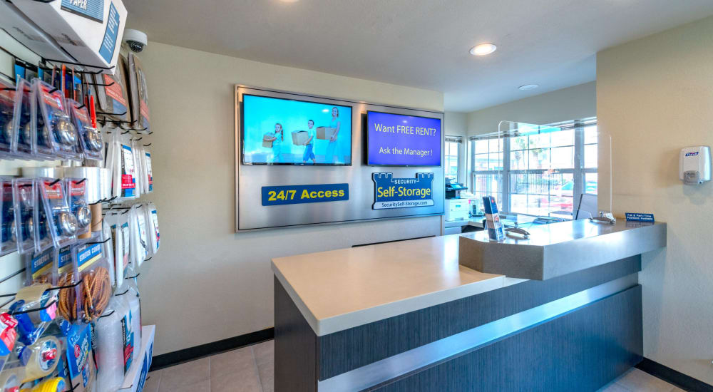 Lobby at self storage facility in Houston