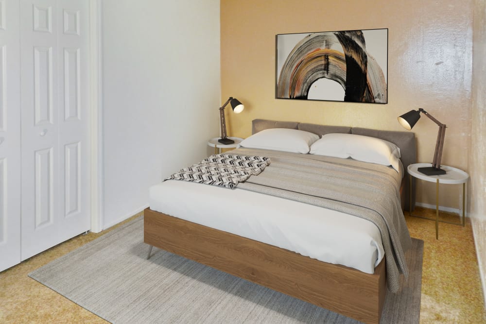 Model bedroom at Mountain View Apartments in Concord, California