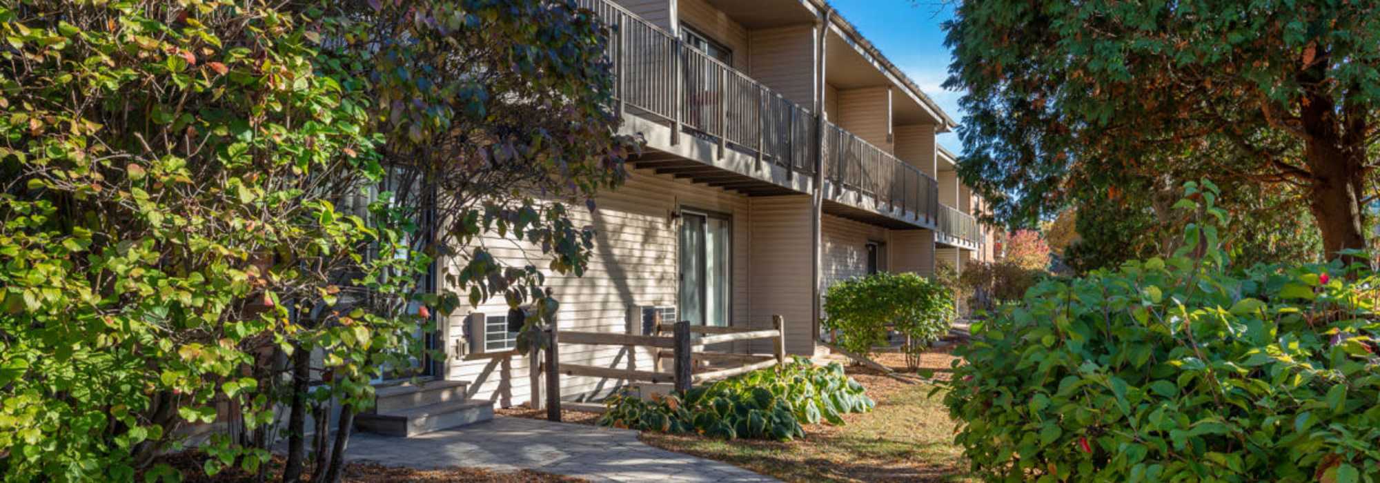 Entrance pathway to apartment home at Schroeder Square Apartments in Madison, Wisconsin