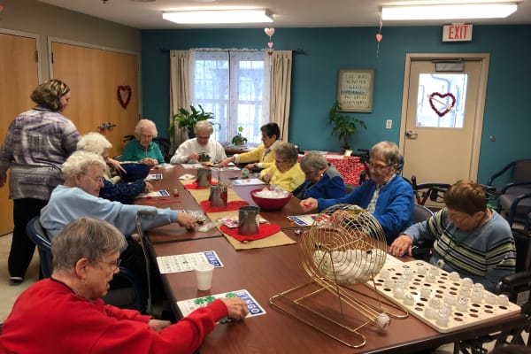 Group hangout at HeatherWood Assisted Living & Memory Care in Eau Claire, WI.