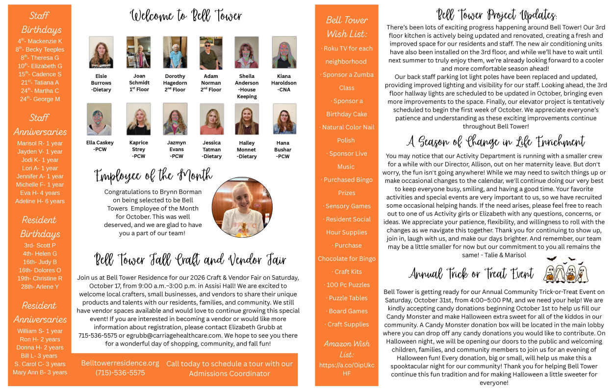 october 2026 Newsletter part 2 at Bell Tower Residence Assisted Living in Merrill, Wisconsin