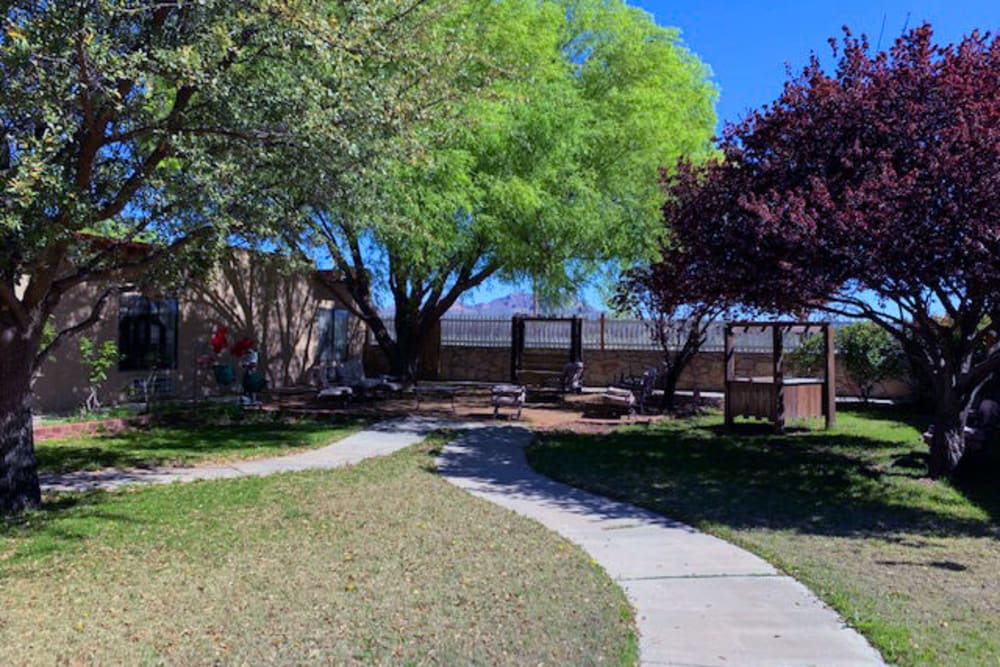 Walking paths at Desert Peaks Assisted Living and Memory Care in Las Cruces, New Mexico. 