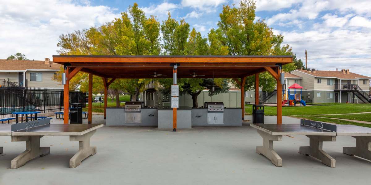 Outdoor BBQ station at Callaway Apartments in Taylorsville, Utah