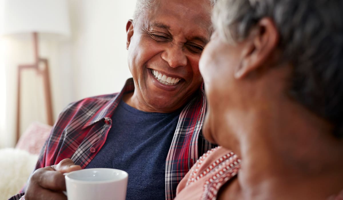 Residents enjoy a cup of coffee in their kitchen at Alate Old Town, Alexandria, Virginia