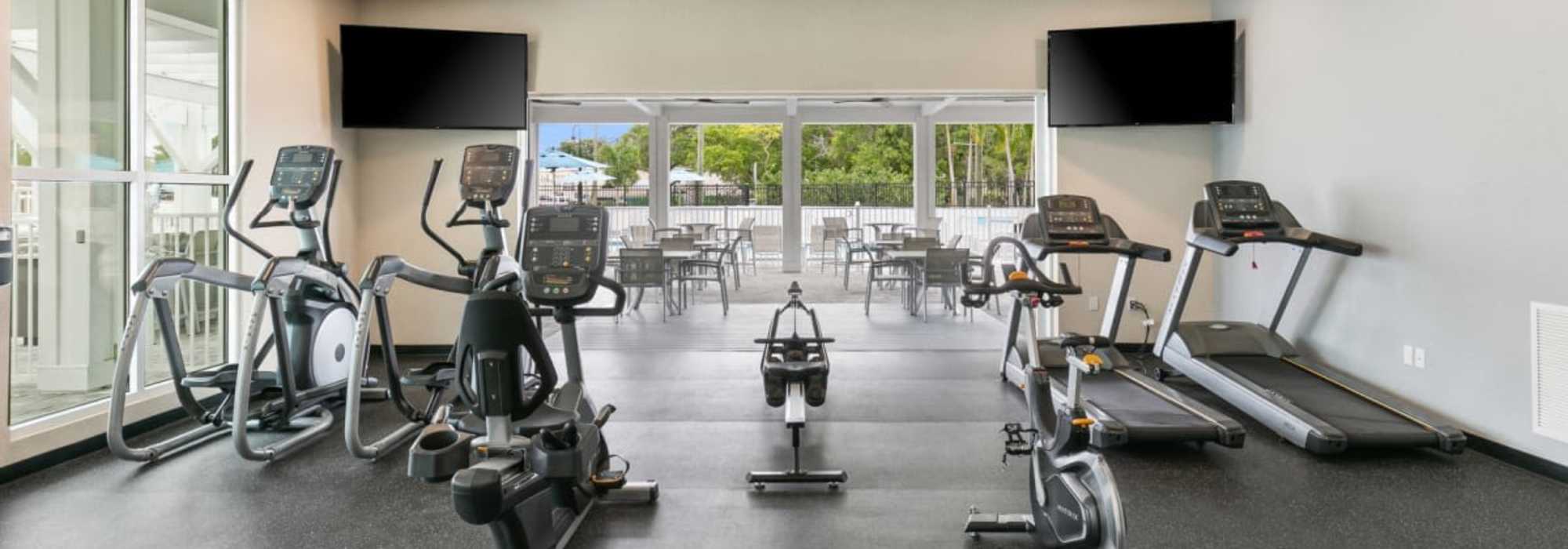 Well-equipment fitness center at The Bergamot Apartments On 780 in Sarasota, Florida