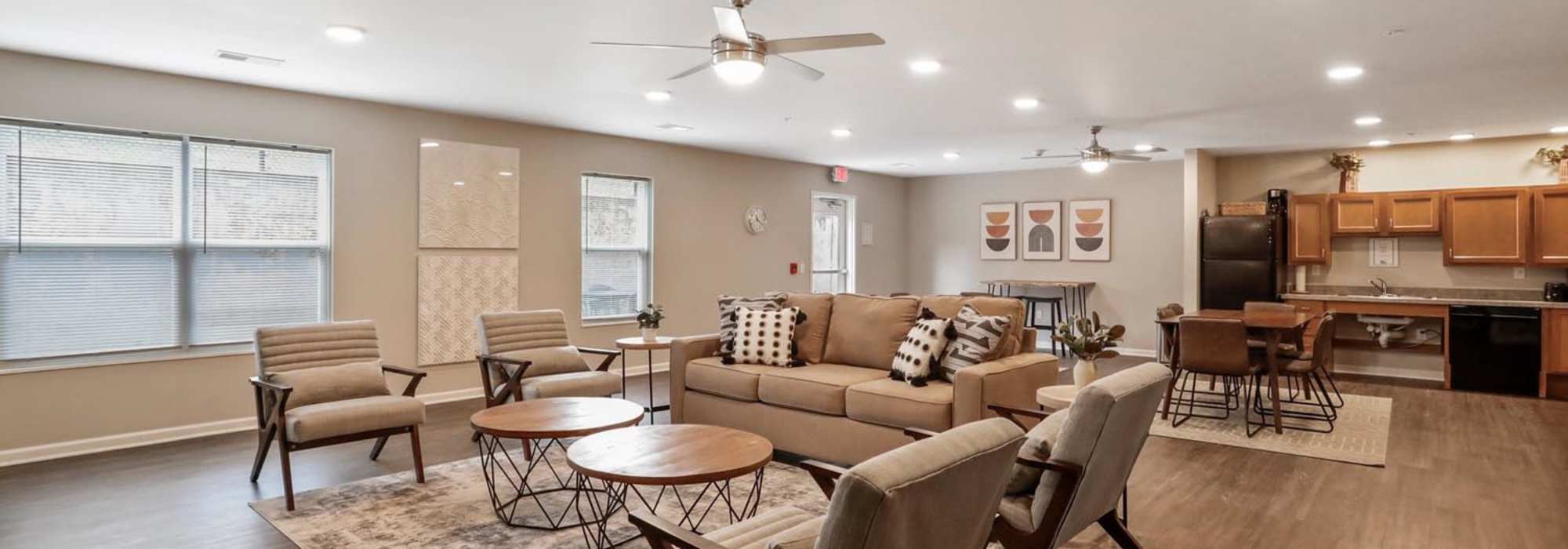 Sitting area in community room at Allegany Junction in Cumberland, Maryland