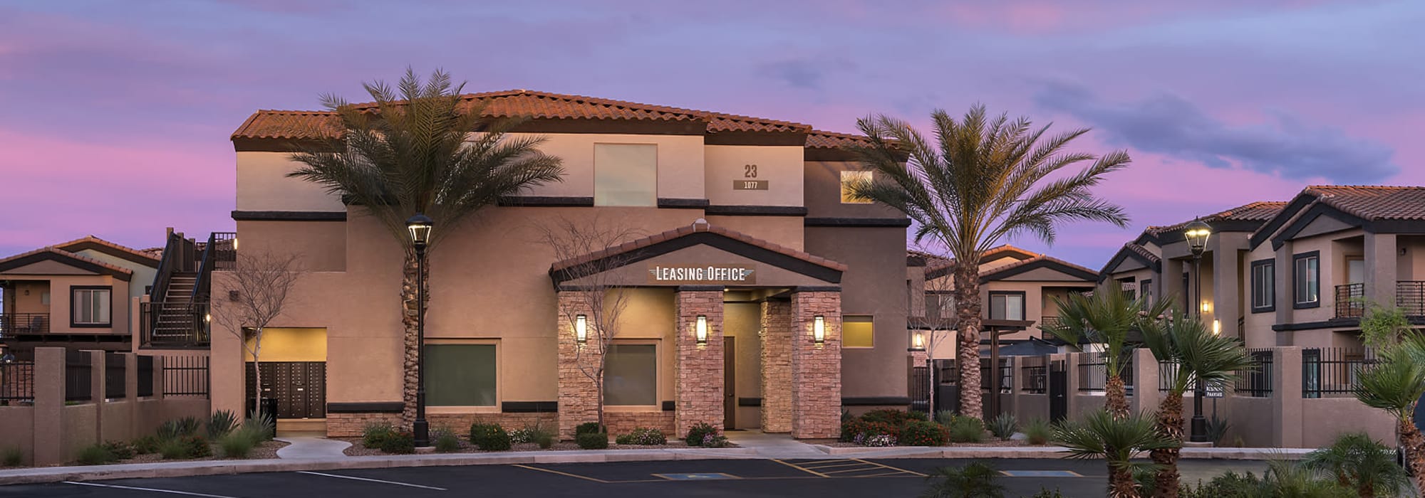 Front entrance of apartments at The Maxx 159 in Goodyear, Arizona