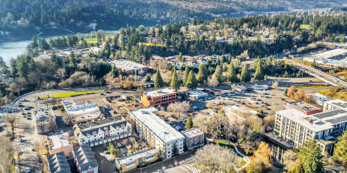 Aerial view of apartments North Main Village in Milwaukie, Oregon